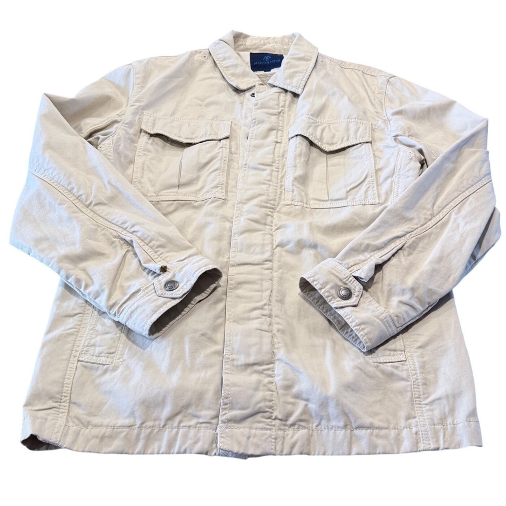 MARTIN+OSA Mens Utility Jacket Tan Cotton Linen Button Front Cargo Pockets S